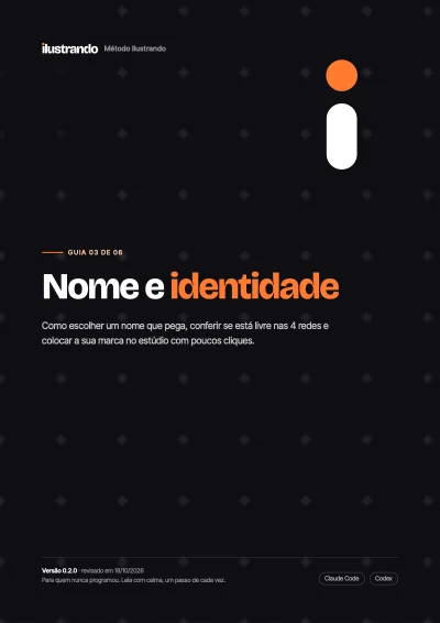 Capa do Guia 03, "Nome e identidade": como escolher o nome e a identidade visual da página.