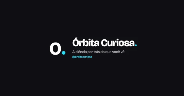 Capa de Página do Facebook da identidade "Órbita Curiosa": símbolo, nome da página, assinatura "a ciência por trás do que você vê" e o @orbitacuriosa.